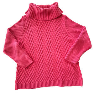 Talbots Womens Plus Knit Turtleneck Sweater 3X Pink Chevron Pattern Cotton Blend